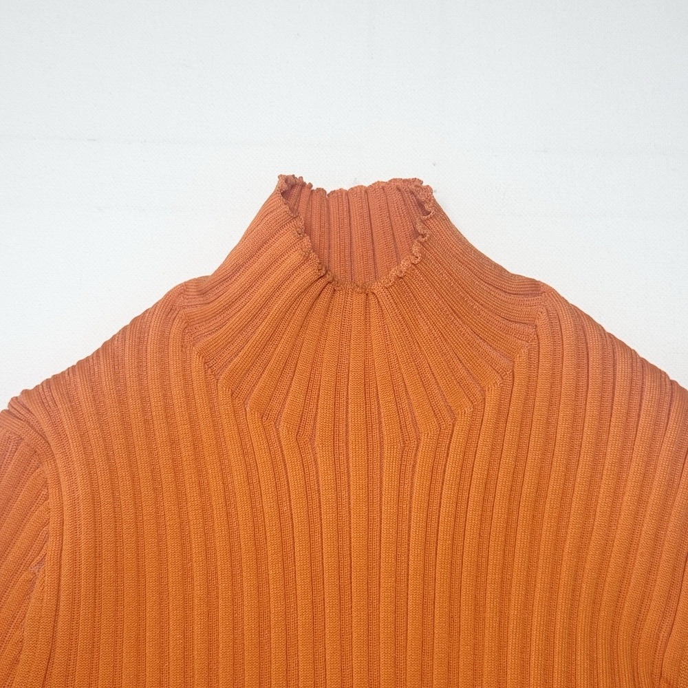 Acne Studios Ribbed Cotton Blend Turtleneck Sweater Knit Medium Orange Bodycon - Picture 4 of 10